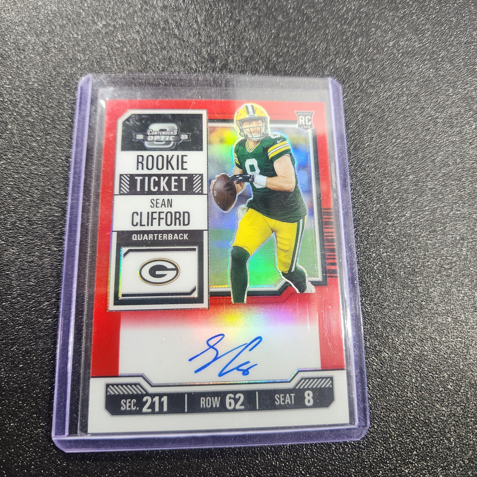 2023 Contenders Optic Sean Clifford Rookie Ticket On Card Auto Red /175 PACKERS