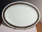 Vintage PYREX  Ebony 12”  Serving Dish Black Gold Fleur De Lis