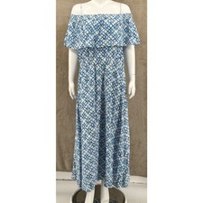Chicos Dress Womens 3 US 16 18 Blue Smocked Off the Shoulder Maxi Beach Vacation