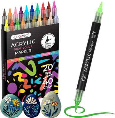 huesamhi Acrylic Paint Markers 40 Colors 20 PCS Dual Tip Acrylic Markers for 