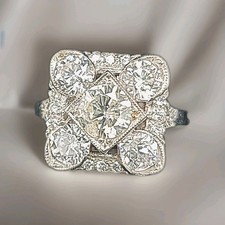 14k White Gold Art Deco Filigree Natural Round Diamond Ring 2.89ct circ 1940's
