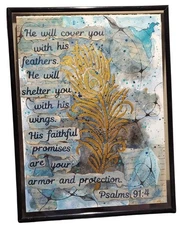 Original 9x12 Mixed Media Abstract Scripture Art On Paper Framed Psalms Signed