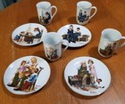 Vintage 1982 Norman Rockwell Four Beloved Classic Series Collector Plates Mugs