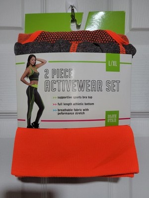  New Blue Star 2 Peice Active Wear Orge/Gry, Sports Bra Top Pant Athleisure L/XL