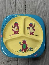 Vintage 1992 "Barney Loves to Paint" Divided Eating Children's Melamine 9" Plate