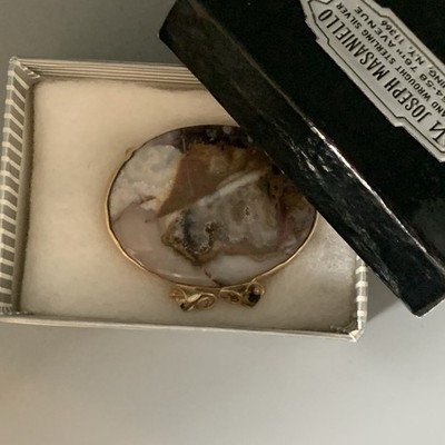 Vintage Handcrafted Masaniello 14k Yellow Gold Pin W/ Natural Agate Stone 10.5g