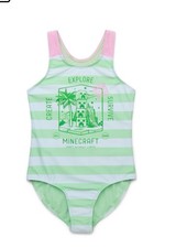 Minecraft Swimsuit Girls Size L One Piece Swim Tank Top Strap NWT