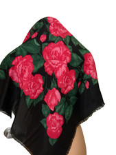 women's Boho/Retro scarf floral shawl soft black 30x30"