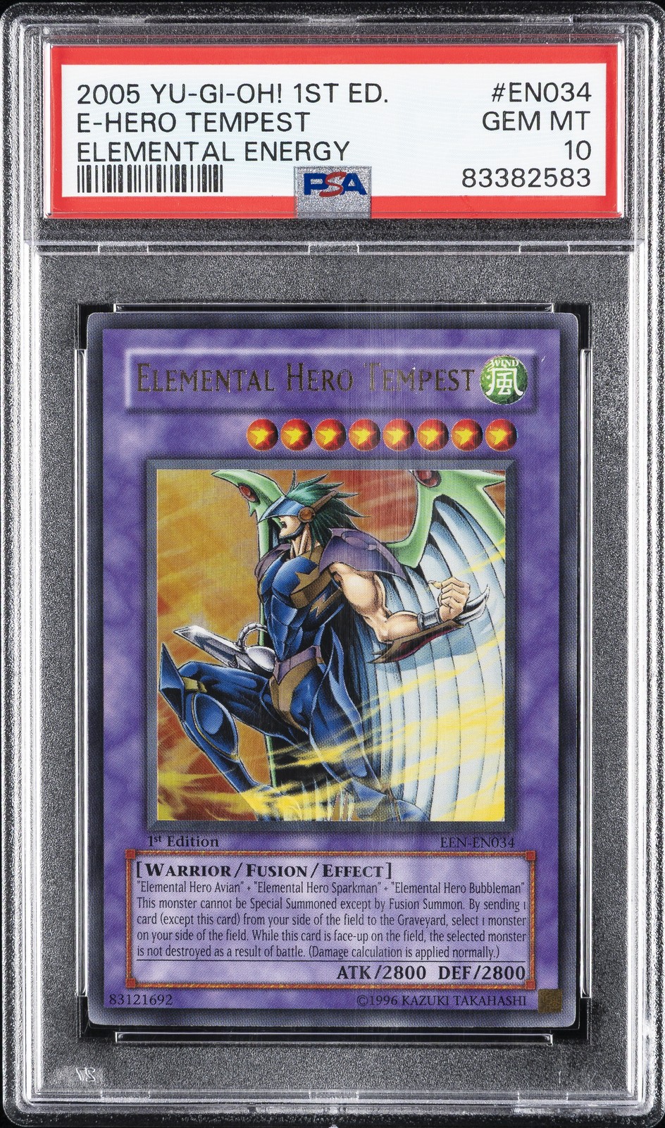 2005 YU-GI-OH! ELEMENTAL ENERGY 1ST EDITION #EN034 ELEMENTAL HERO TEMPEST PSA 10