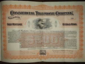 Commercial Telephone Company First Mortgage 6% Gold Bond San Antonio Texas 1922