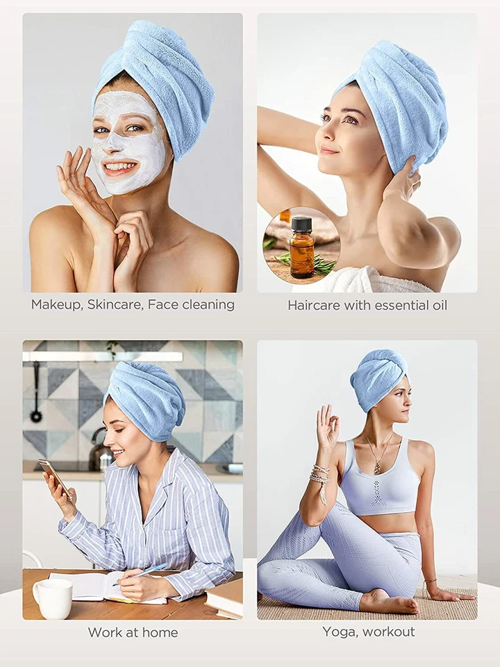 2PCS Rapid Fast Drying Hair Absorbent Towel Turban Wrap Soft Shower Bath Cap Hat - Image 4 of 4