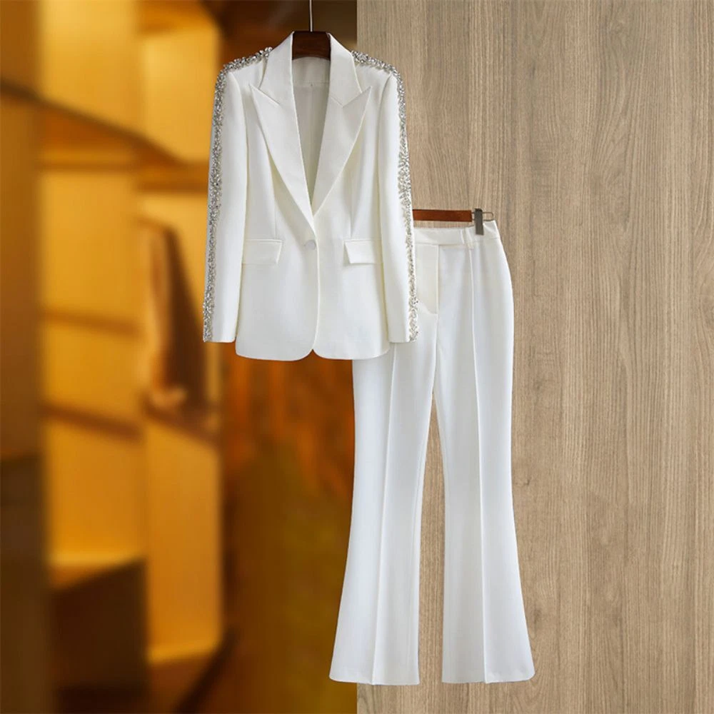 white sexy pants suit Sexy 2 Piece Women's Blazer Pants Suit Elegant Business Casual Outfit main image 1