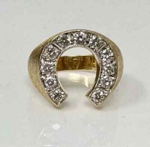 Authentic 2Ct Round Cut Moissanite Men's Horseshoe Ring 14K Yellow Gold Plated Silver