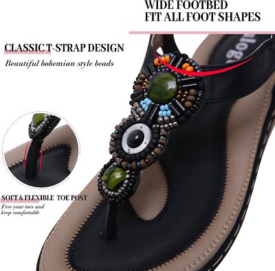 Ulogu Black Women's Flat Sandals Dressy Summer Beach Shoes Casual  Comfortable | eBay UK