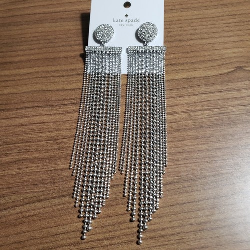 kate spade- Glimmer Shimmer-Pave Fringe Statement Earrings-Clear/Silver-NWT-$128 - Picture 5 of 8