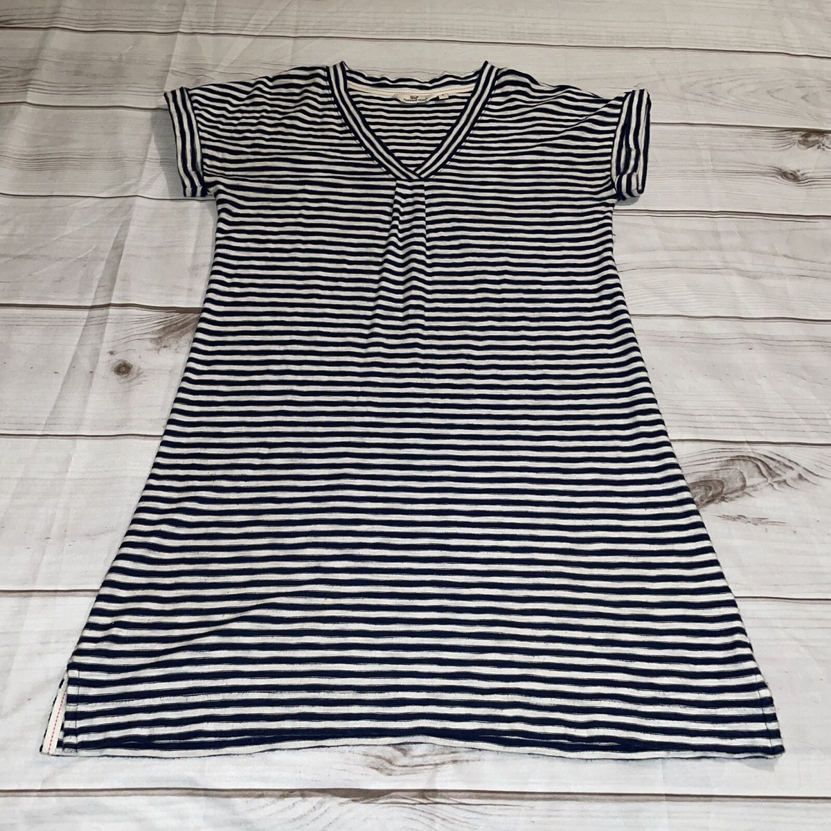 Vineyard Vines Stripe Knit V-Neck Tee Shirt Dress Sz S Blue