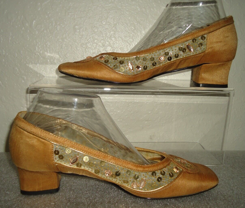 J. Renee Pumps Heels Gold Beaded Sequin Slingback Heels Adult Womens 9M #C - Picture 5 of 12