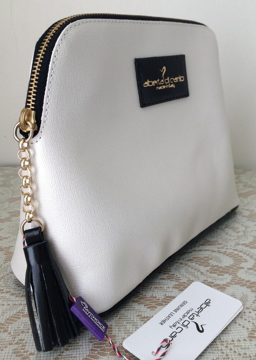 NWT Alberta DiCanio Italian Leather Glamour cosmetic bag orange