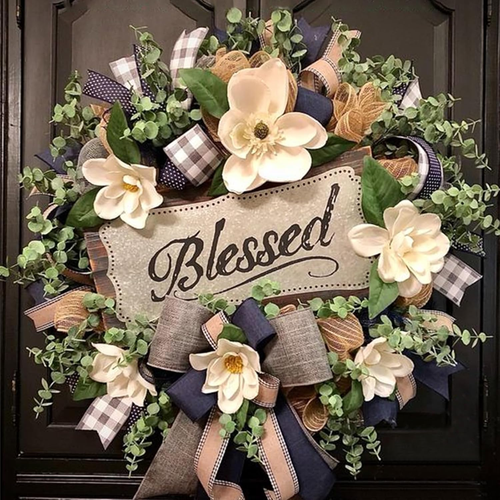 Spring Summer Wreath for Front Door,Farmhouse Magnolia Porch Decoration,Front Do