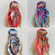 Colorful Summer Silky Scarves - Head Bandana, Shawl, Bag Charm, Sarong Pink Blue