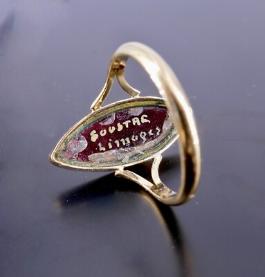 Bague Ancienne En Or 18 Carats Avec émail De Limoge - Signée SOUSTAC - Bijou Vintage Et Précieux