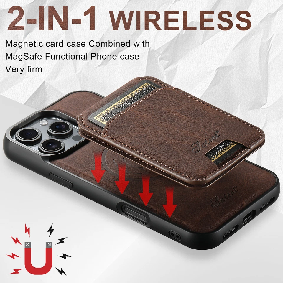 For iPhone 17 16 15 Pro Max 14 13 Leather Mag Safe Magnetic Case Wallet Holder - Image 4 of 4