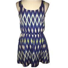 MY MICHELLE BLUE MULTICOLOR ABSTRACT DESIGN ELASTIC WAIST DRESS MEDIUM