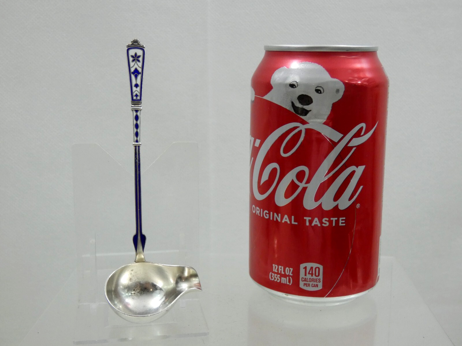 ANTIQUE DANISH STERLING SILVER ENEMEL SERVING PIECE SAUCE LADLE  1901   P. Hertz