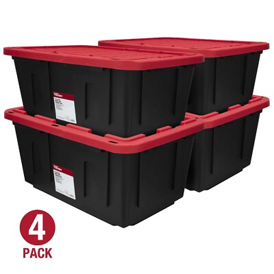 Large Storage Bin, 27 Gallon Plastic Storage Container w/Snap-On Lid, Pack of 4