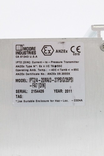 Moore Industries IPT2/4-20MA/3-27PSIG/35PSI-FA7 Pressure Transmitter - Picture 4 of 4
