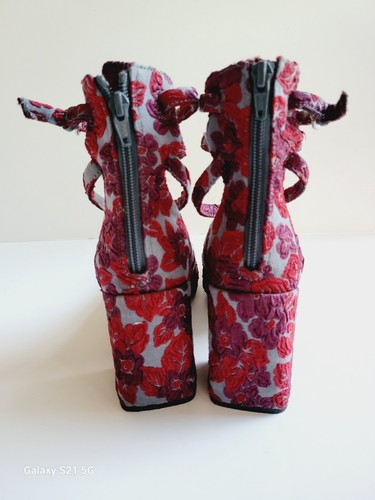 Brocade Mary Jane Heels Red Tapestry Block Heel Shoes Boho Chic Party - Picture 6 of 8