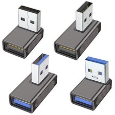 90 Degree USB 3.0 Adapter 4 Pack Up Down Left and Right Angle USB-A Male to F...