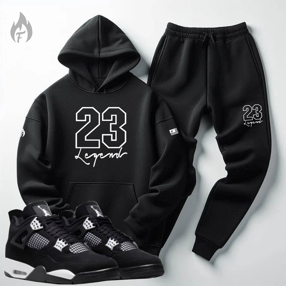 Black White Tracksuit 23 Legend Hoodie Joggers Set Match Jordan 4