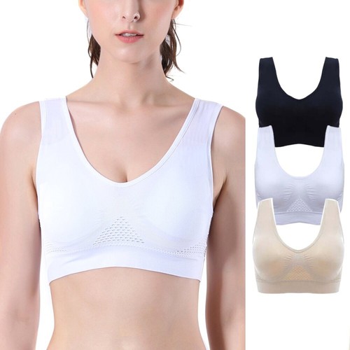 3Pcs Women Wirefree Sports Bras Padded Seamless Workout Yoga Gym Fitness Bras