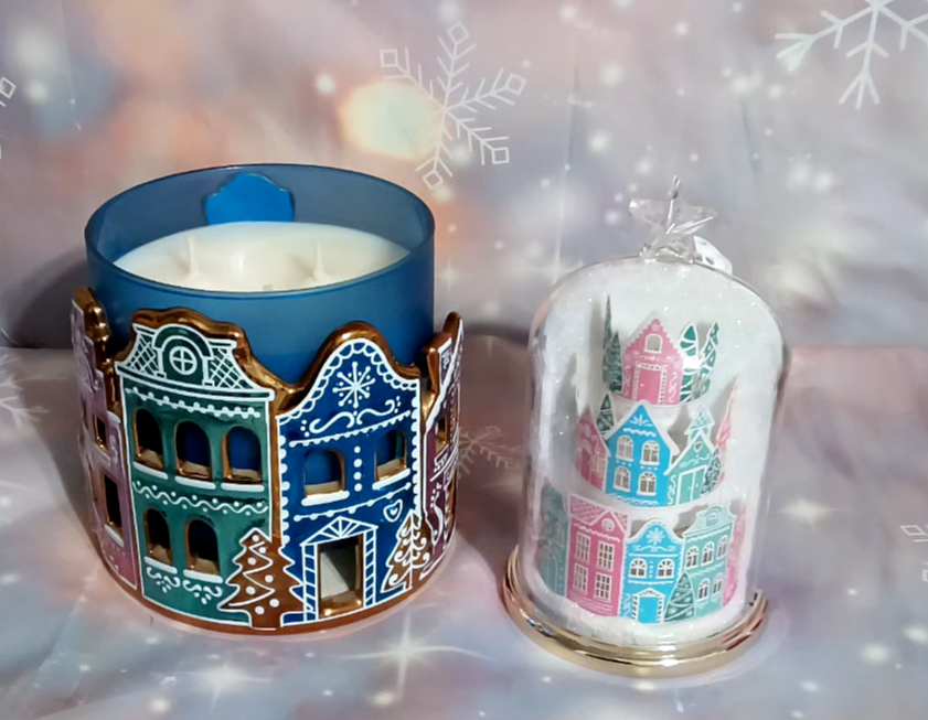 BATH & BODY WORKS Christmas Gingerbread village 3 wick holder& Wallflower-image