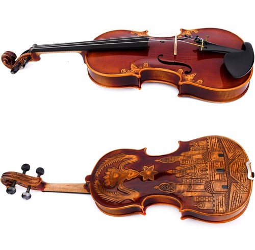 T30+ Pro Master antico violino castello intagliato stile Stradivari 4/4 legno europeo - Foto 4 di 17