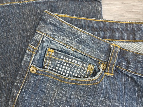 Bisou Bisou Flared Denim Blue Jeans Rhinestone Pockets Women's Size 12 - Picture 8 of 12