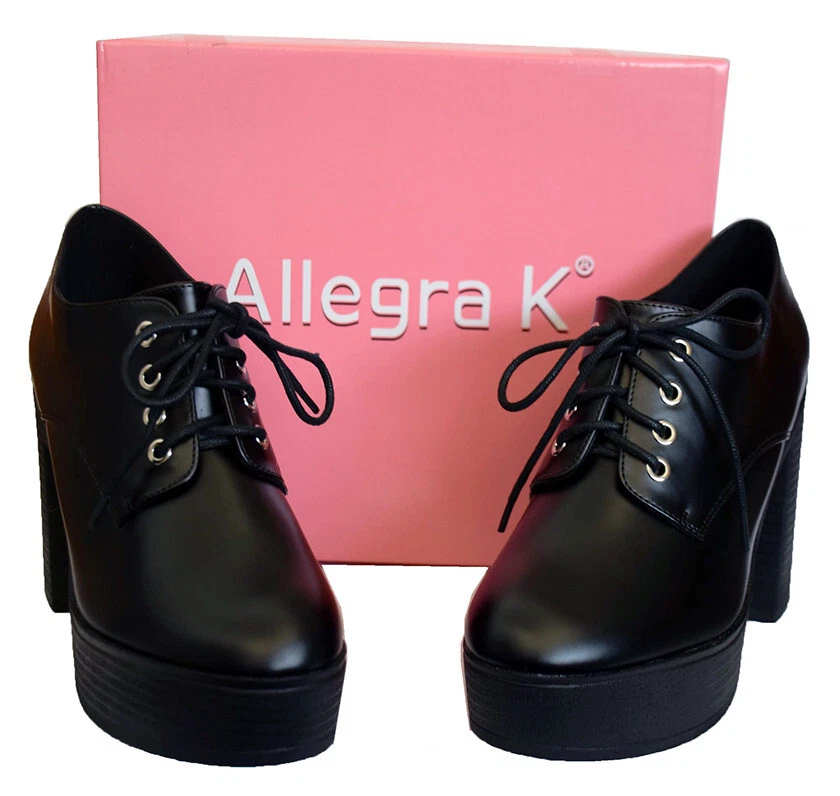 Allegra K Women's Lace Up Round Toe Platform Block Heels Ankle