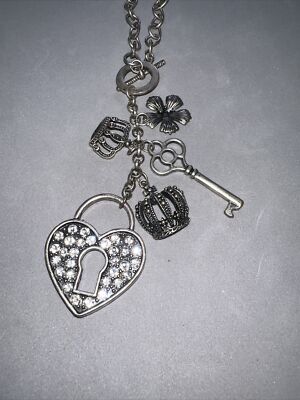 Lock & Key Pendant Necklace Queen Has My Heart Forever Crown Flower Charm Love