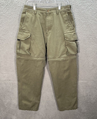 Cabelas Pants Mens 32 Green Convertible Cargo Workwear Outdoors Camping Hiking