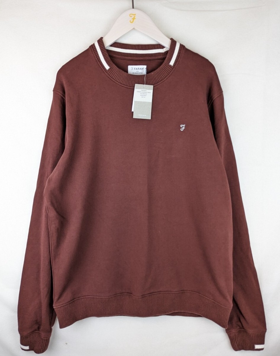 Farah Mens Hansen Loopback Cotton Sweatshirt Burgundy Medium M