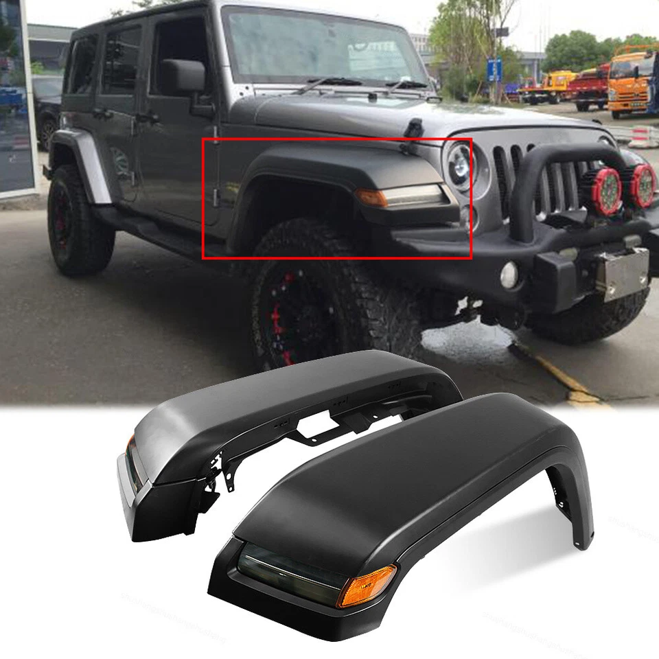 Front Fender Flares W/ Lights Fit For 2007-2017 Jeep Wrangler JK Replacement Foto 3 de 4