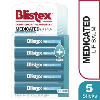 Blistex Moisturizing Medicated Lip Balm, 0.15 Ounce, SPF 15, 5 Pack