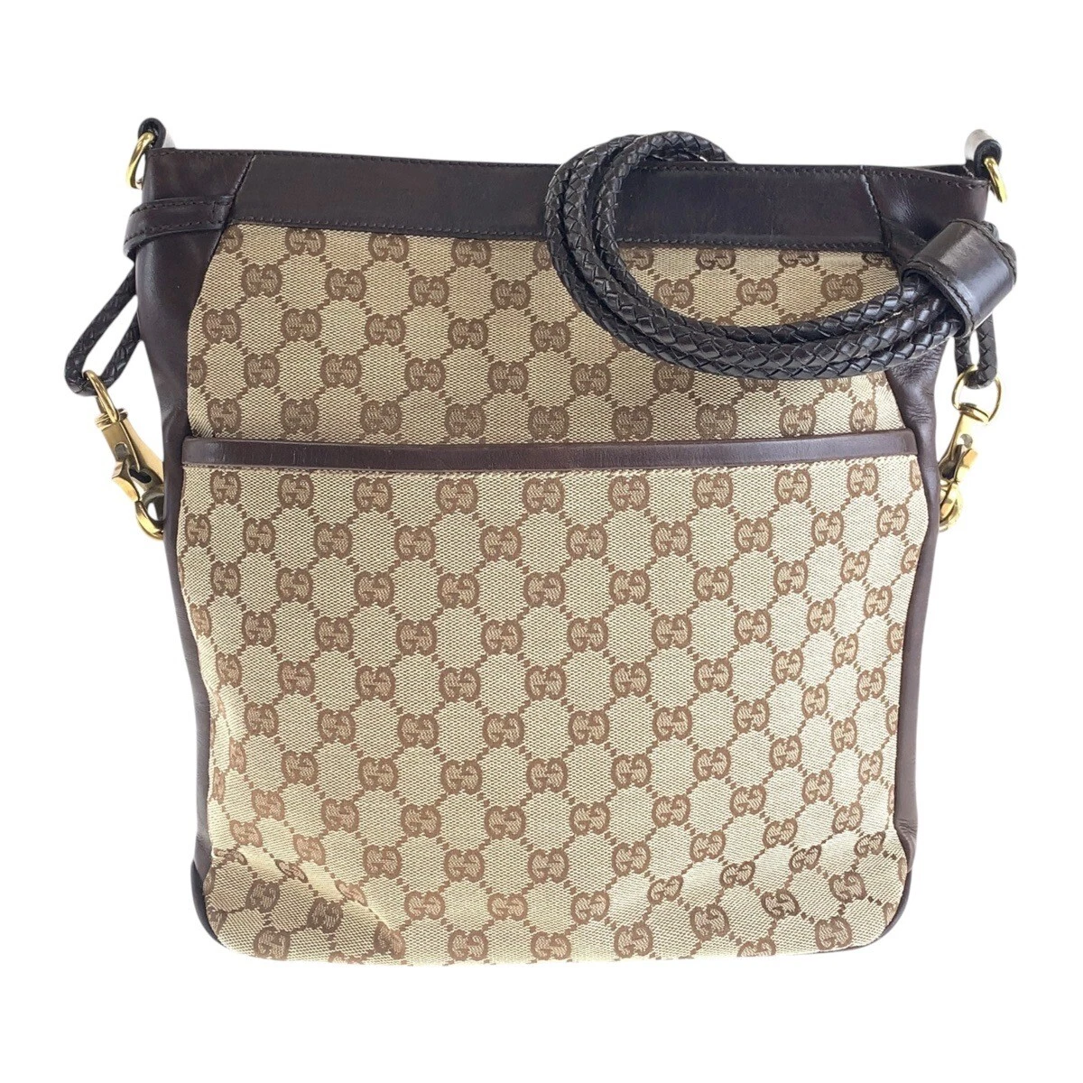 GUCCI 109097 Sac à bandoulière Pochette marron or quincaillerie GG toile/cuir