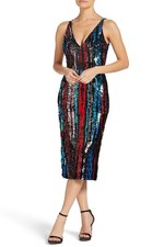 DRESS the POPULATION Margo Red Blue Black Sequin V-Neck Plunge Cocktail S = 4/6