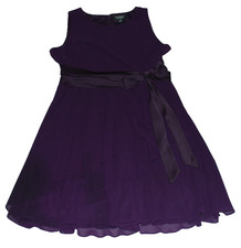 Lauren Ralph Lauren Women's Midi Dress Size 14 Purple Sleeveless Bow Zip-Up