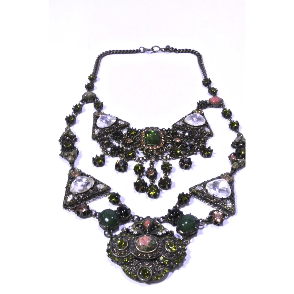 Collar de declaración de cristal de latón vintage para mujer de Roxanne Assoulin NWT 498