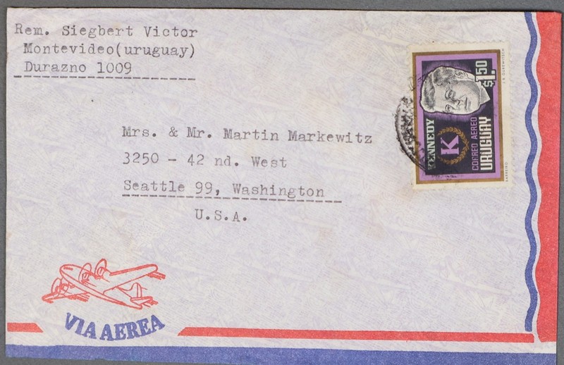 MayfairStamps Uruguay Montevideo to Seattle WA John F Kennedy Air Mail Cover cca