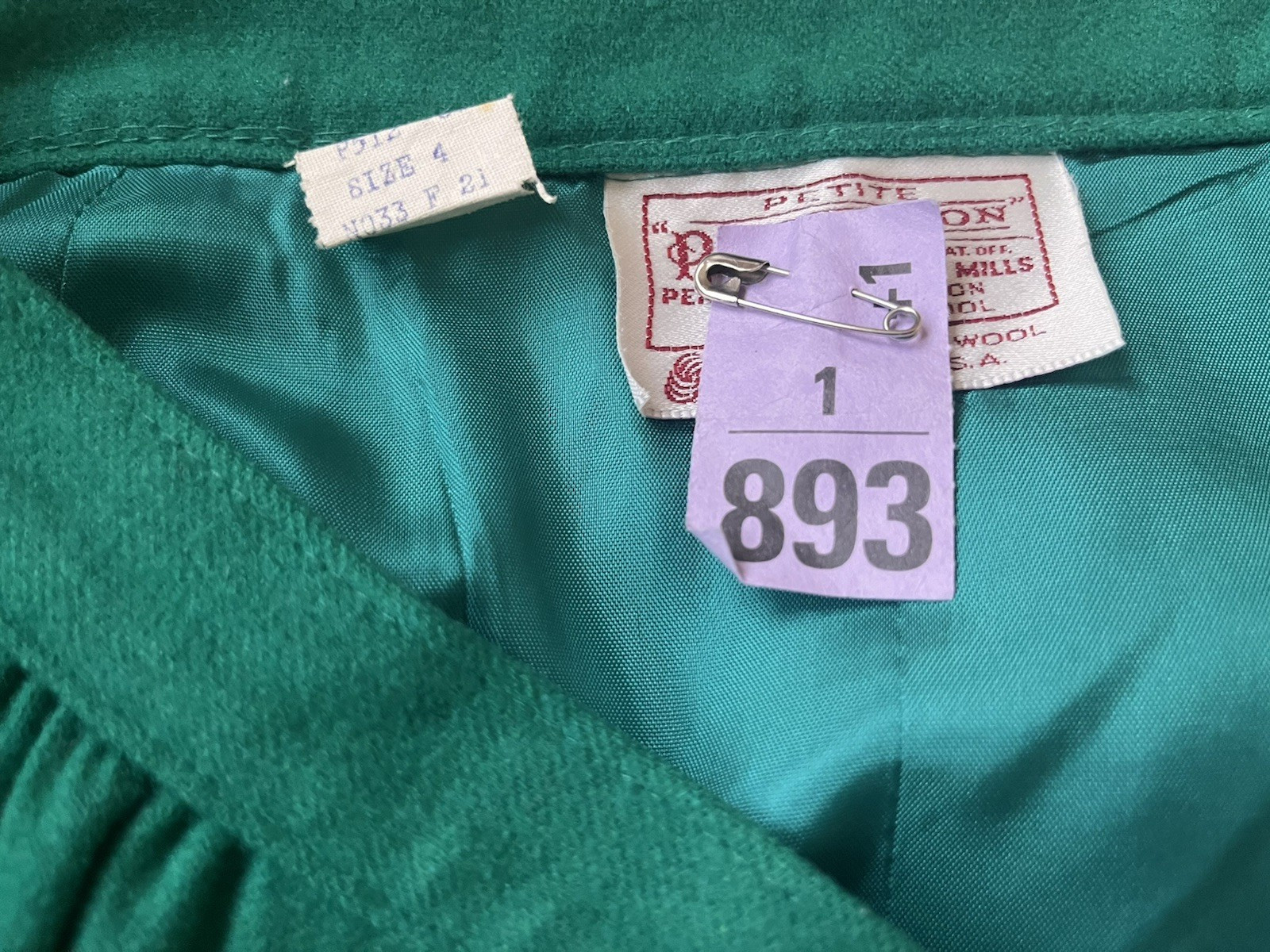 Vintage Pendleton Virgin Wool Solid Green Skirt &… - image 10