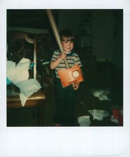 Old Vintage Photo COLOR POLAROID SOLO BOY BASEBALL BAT BALL SLUGGER PRESENT